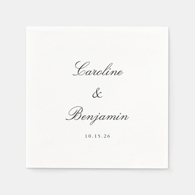 Guardanapo De Papel Nome Personalizado de Casamento Elegante de Script (Frente)