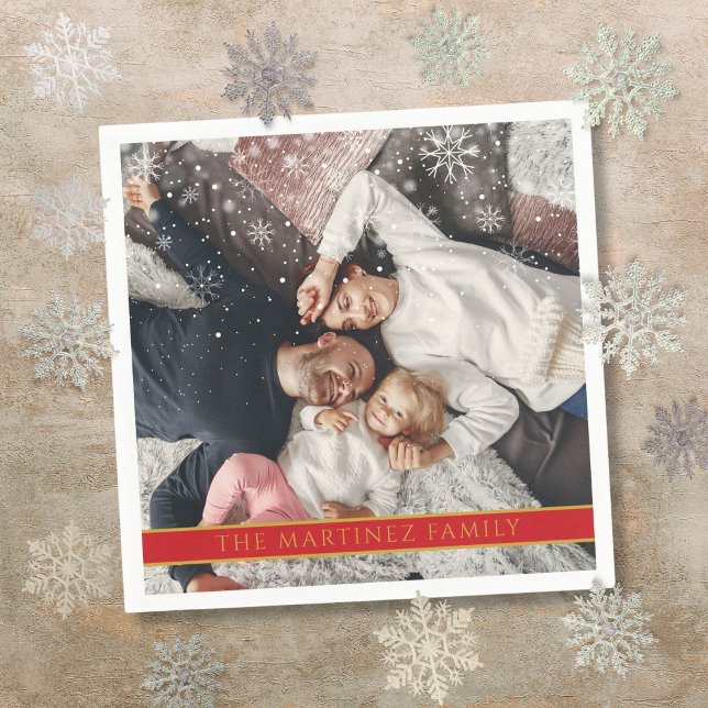 Guardanapo De Papel Nome Personalizado de Foto Falling Snowflakes (Falling Snowflakes Personalized Photo Name Napkins)