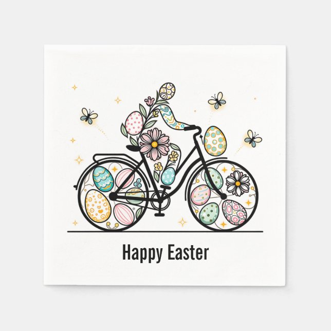 Guardanapo De Papel Nome Personalizado Design de Bicicleta de Páscoa (Frente)