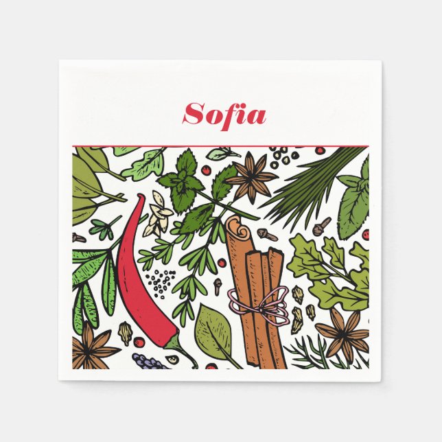 Guardanapo De Papel Nome personalizado do padrão de Especiarias branco (Frente)