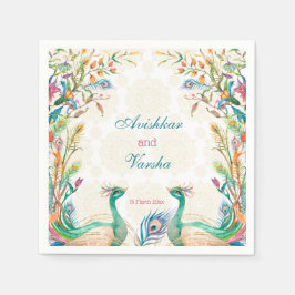 Guardanapo De Papel Nome personalizado do pavão floral azul-lacrimal