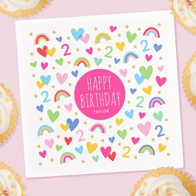 Guardanapo De Papel Nome Personalizado do segundo aniversário do Rainb (Criador carregado)