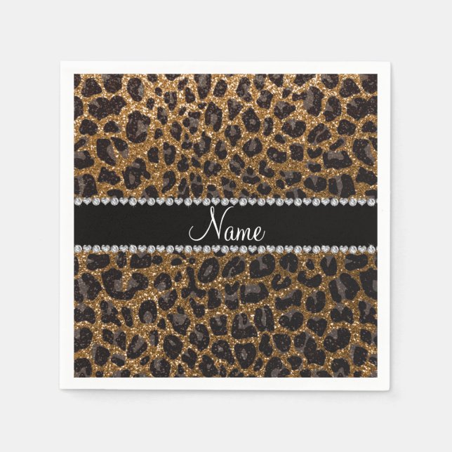 Guardanapo De Papel Nome personalizado dourado impressão leopardo (Frente)