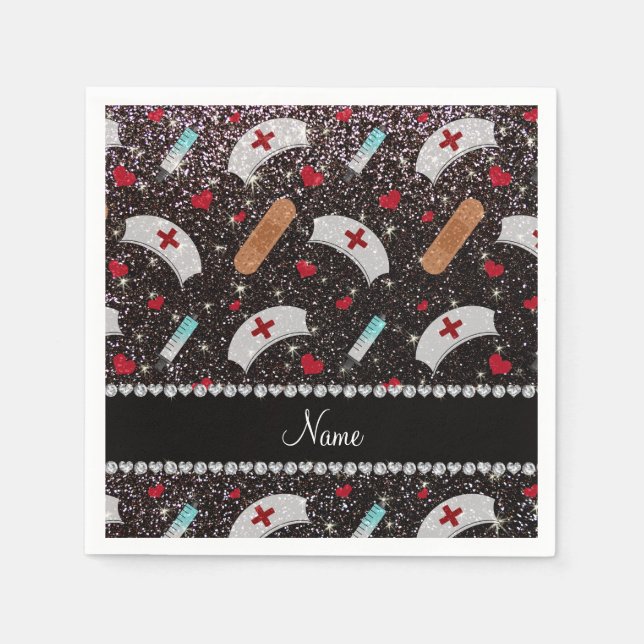 Guardanapo De Papel Nome personalizado enfermeiro de chapéus de glitte (Frente)