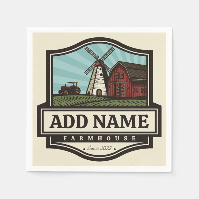 Guardanapo De Papel NOME Personalizado Farmhouse Rustic Farmhouse Old  (Frente)