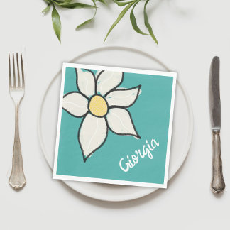 Guardanapo De Papel Nome Personalizado Festa de Bebê Floral Margarida 