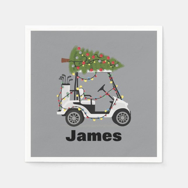 Guardanapo De Papel Nome Personalizado Golfer de Natal Cart Xmas (Frente)