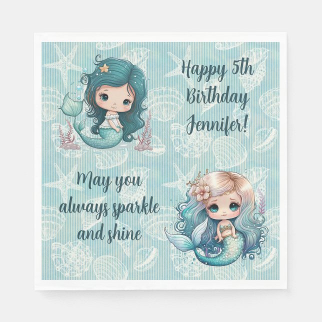 Guardanapo De Papel Nome Personalizado Idade Sentimento Sereia Sereia  (Frente)