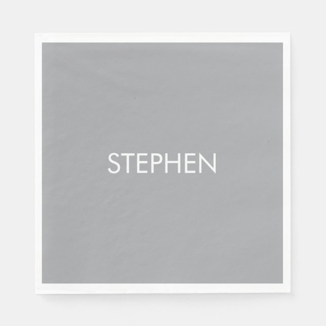 Guardanapo De Papel Nome personalizado minimalista cinza  (Frente)