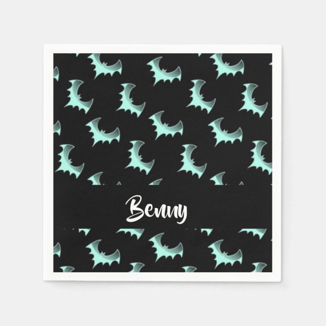 Guardanapo De Papel Nome personalizado morcegos azuis (Frente)