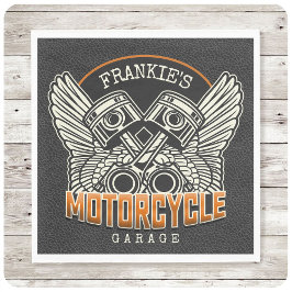 Guardanapo De Papel Nome Personalizado Pistões Asas Motociclismo Garag