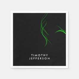Guardanapo De Papel Nome Personalizado Preto Curvas Verdes Elegante Mo