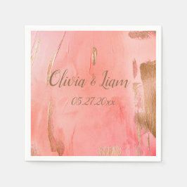 Guardanapo De Papel Nome Pêssego Rosa Dourado Data Casamento Legante