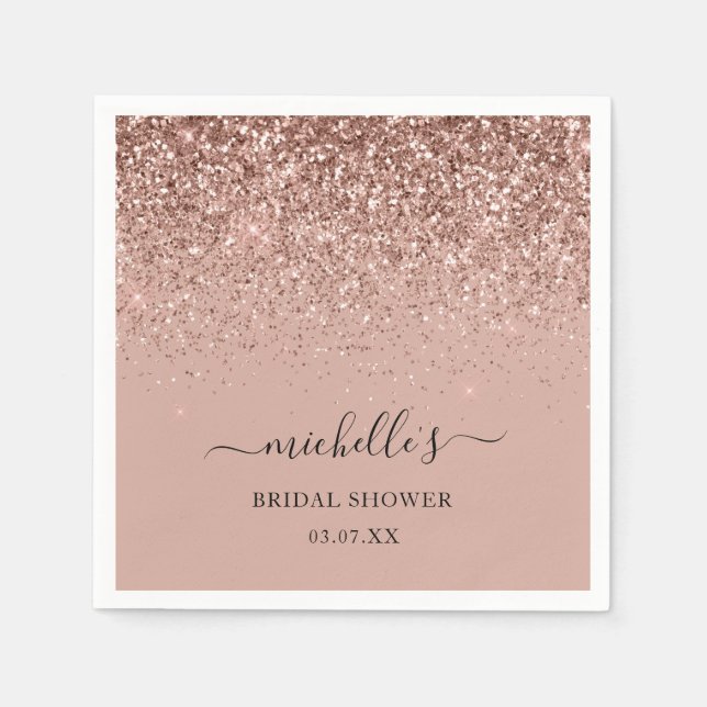Guardanapo De Papel Nome Preto Glitter Sparkle Dourado Elegante Rosa (Frente)