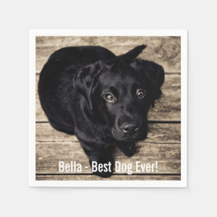 Guardanapo De Papel Nome preto personalizado da foto do cão do