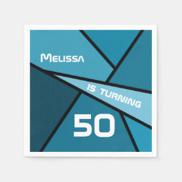 Guardanapo De Papel NOME Turning 50 Birthday Abstrato Teal Geométrico