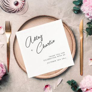 Guardanapo De Papel Nomes de Casais de Casamento Preto e Branco Modern