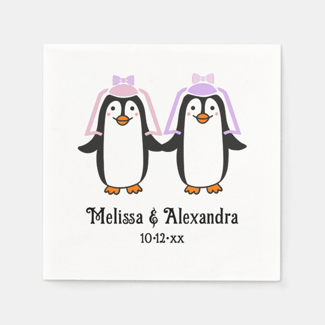 Guardanapo De Papel Nomes de casal de pinguins senhora fofa data de ca (Frente)