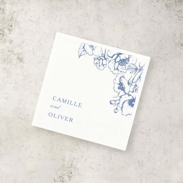 Guardanapo De Papel Nomes De Casamento De Jardim Floral Azul Elegante  (Criador carregado)