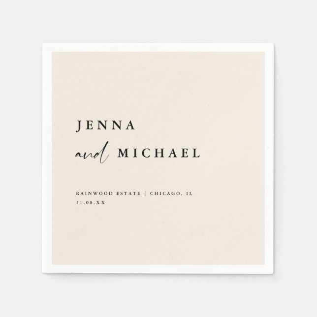Guardanapo De Papel Nomes de Casamento de Script Beige Elegante (Frente)