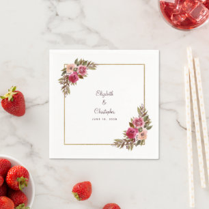 Guardanapo De Papel Nomes de casamento elegantes Data Floral Coquetel