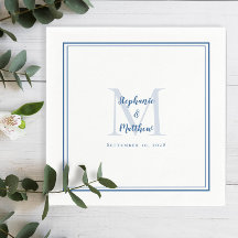 Nomes de Casamento Modernos e Data Monograma Azul