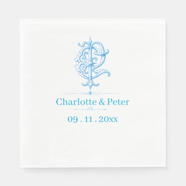 Guardanapo De Papel Nomes de Casamento Personalizados & Data | Recepçã (Frente)