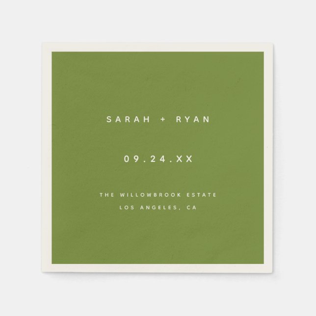 Guardanapo De Papel Nomes de Casamento Personalizados em Verde Oliva M (Frente)