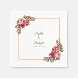 Guardanapo De Papel Nomes de Casamentos Elegantes Data Cocktail Dourad