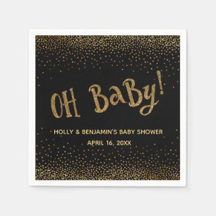 Guardanapo De Papel Nomes de Confetes Dourados "Oh Baby!" Preto, Data