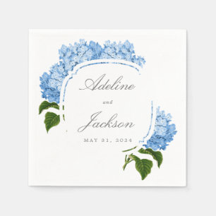 Guardanapo De Papel Nomes de Flor e Data de Casamento da Hydrangea Azu