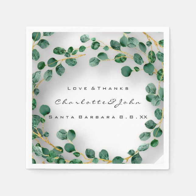 Guardanapo De Papel Nomes de &Obrigados Data Casamento Eucalyptus Rust (Frente)