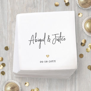 Guardanapo De Papel Nomes de Script Modernos e Casamento Dourado Simpl