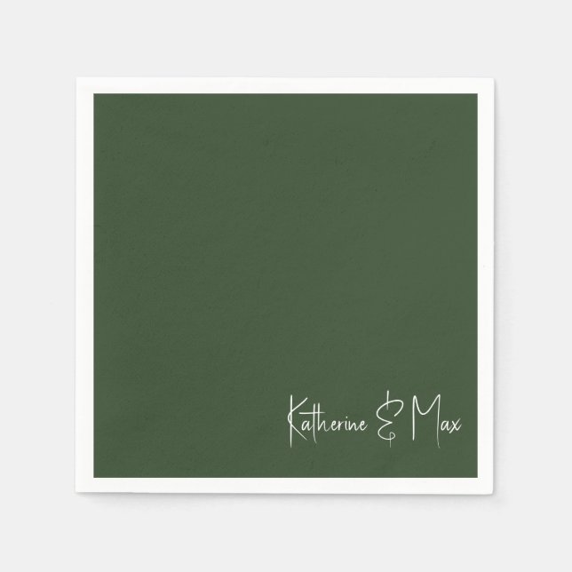 Guardanapo De Papel Nomes de Script Verde Florestal Cocktail (Frente)