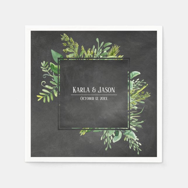 Guardanapo De Papel Nomes e Data com Buquê de Verduras em Quadro Negro (Frente)