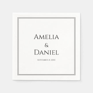 Guardanapo De Papel Nomes e Data de Casamento Elegantes em Preto e Bra