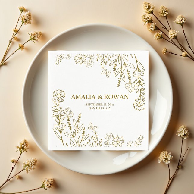 Guardanapo De Papel Nomes Personalizados De Casamento De Flores De Pra (Criador carregado)