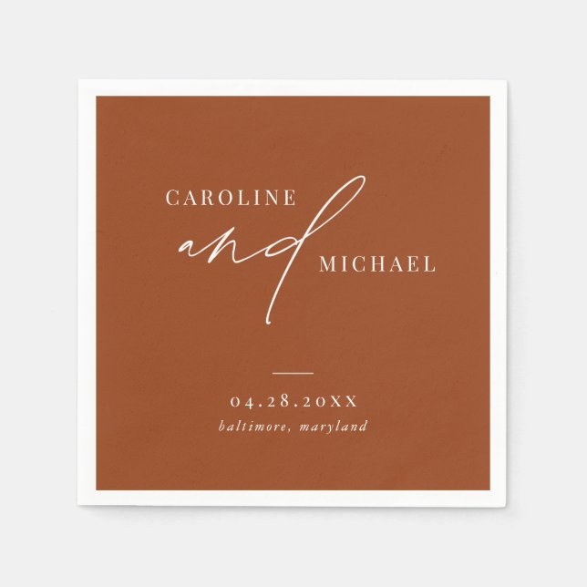 Guardanapo De Papel Nomes Simples de Script Moderno Boho Brown Casamen (Frente)