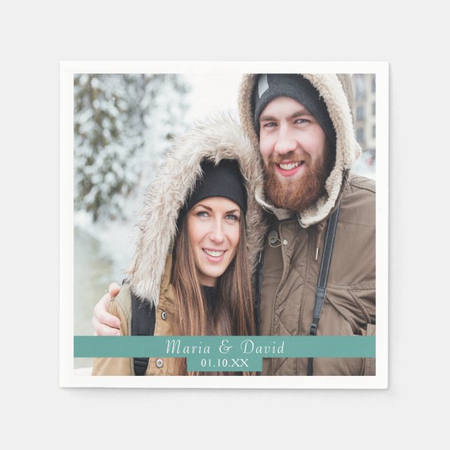 Guardanapo De Papel Nomes verdes de fotos de casamento (Frente)