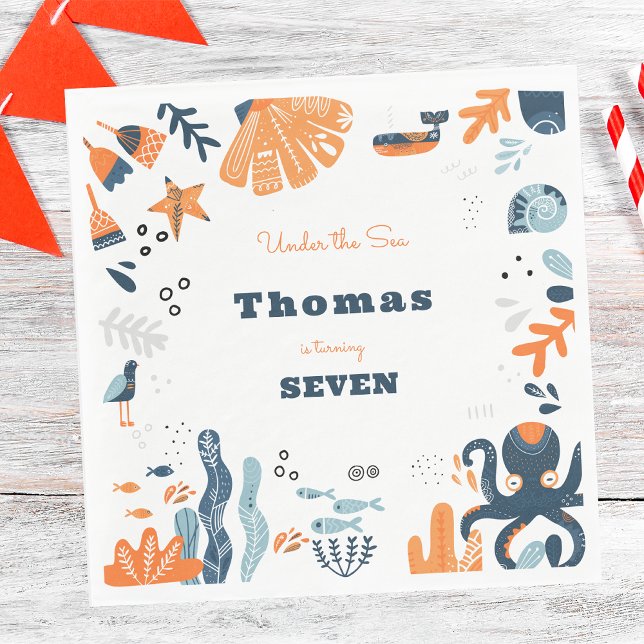 Guardanapo De Papel Nórdico Sob o Mar aniversário de criança das criat (Criador carregado)