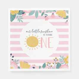 Guardanapo De Papel Nossa Pequena Flor de Sol Floral, Listras Rosa Ani