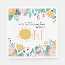 Guardanapo De Papel Nossa Pequena Floral de Sunshine, Listras Rosa de