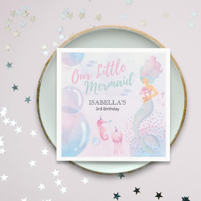 Guardanapo De Papel Nosso Pequeno Papel De Aniversário De Sereia (Criador carregado)