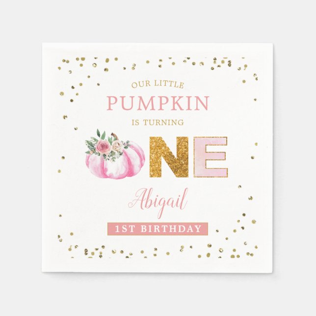 Guardanapo De Papel Nosso Pequeno Pumpkin Rosa Dourado Floral Primeiro (Frente)