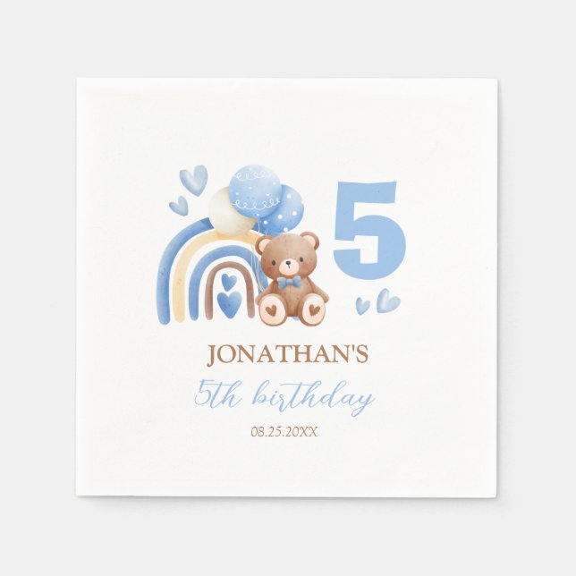 Guardanapo De Papel Nosso Pequeno Urso Arco-Íris Balão Aniversário (Frente)