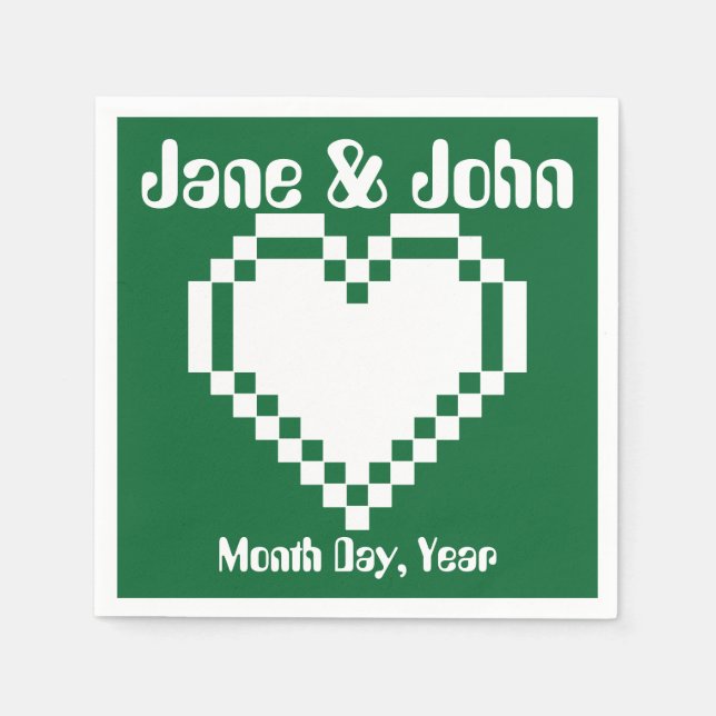 Guardanapo De Papel Nossos Corações de 8 Bits em Napkins Verde (Frente)