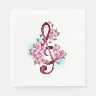 Guardanapo De Papel Notas de clave de trecho musical com flores de Sak