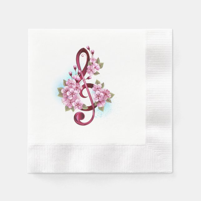 Guardanapo De Papel Notas de clave de trecho musical com flores de Sak (Frente)
