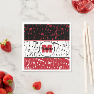 Guardanapo De Papel Notas de música em preto-e-vermelho e branco