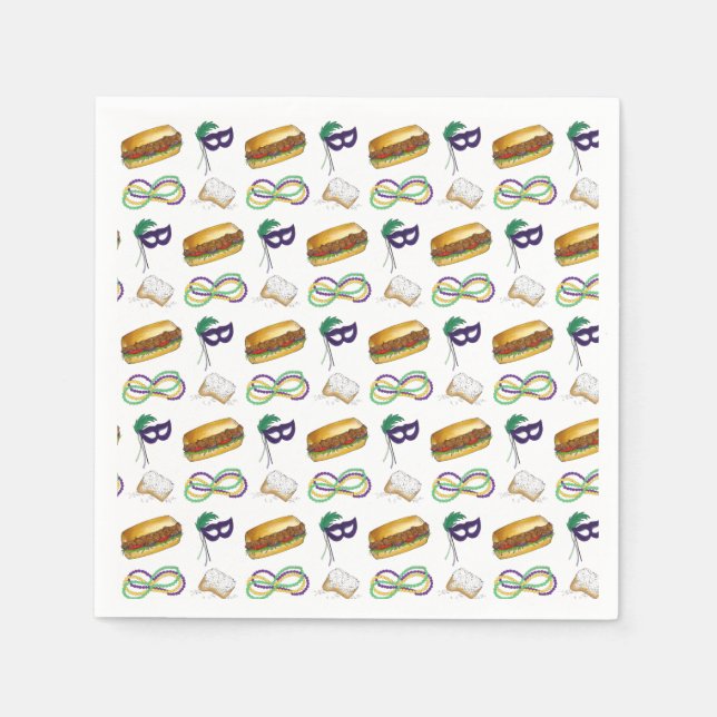 Guardanapo De Papel Nova Orleans Mardi Gras Beignet Miçanga Mask Po'Bo (Frente)